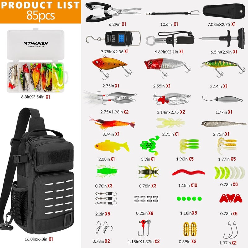 THKFISH طقم أدوات الصيد 85 قطعة، حقيبة صيد مع صناديق أدوات الصيد المضمنة، طقم أدوات الصيد يتضمن طعم الصيد، كماشة الصيد، مزيل خطاف السمك، مقبض الشفاه - Image 2